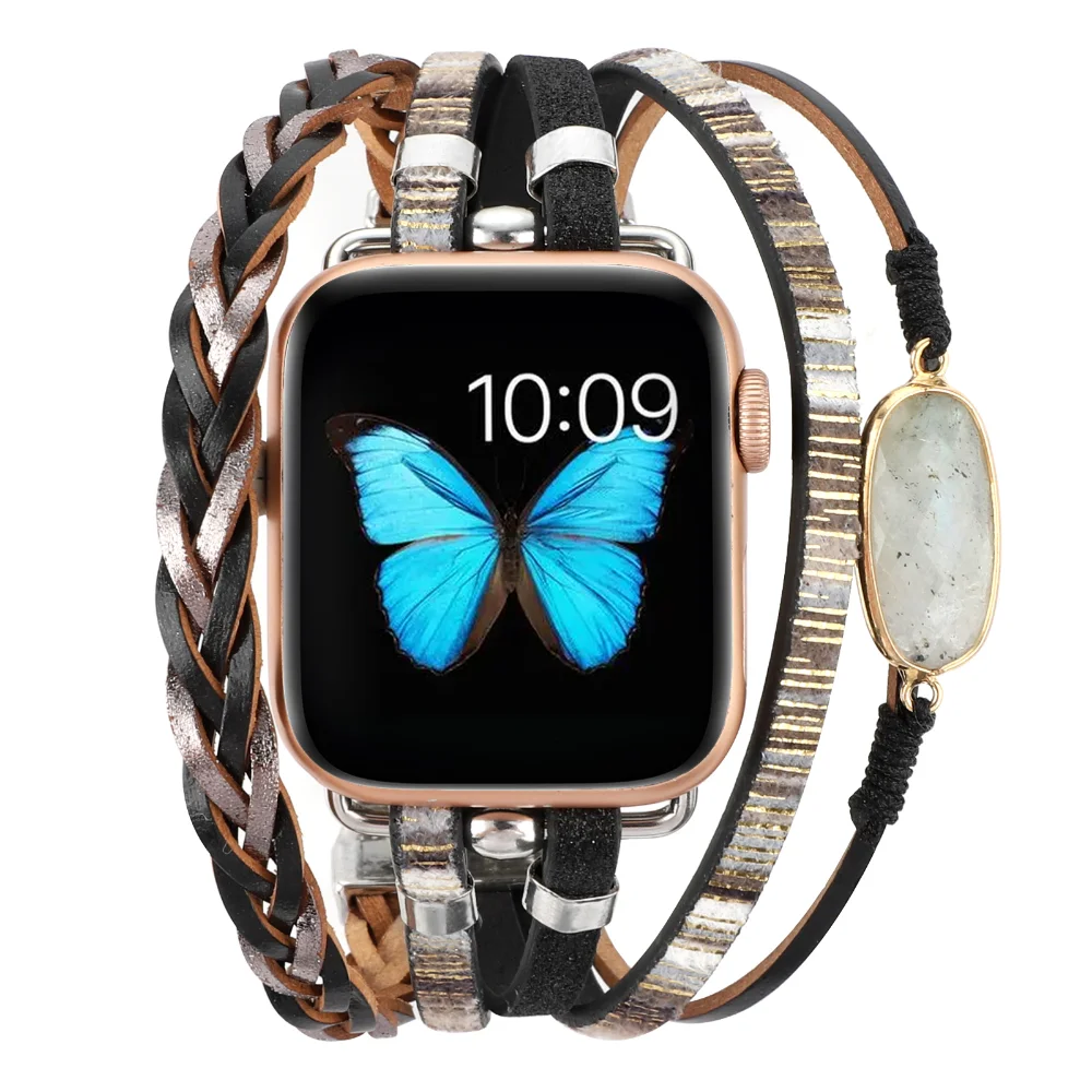 Leather Strap for Apple Watch Band 44mm 45mm 41mm 40mm 49mm 42mm 38mm Women Metal Bracelet iWatch Series 7 6 5 4 SE 8 Ultra Belt