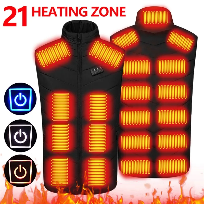 

21 Areas Heated Vest Men Women Heated Jacket Winter USB Heating Vest Self Heating Thermal Vest Heating Down Jacket Warmte Vest