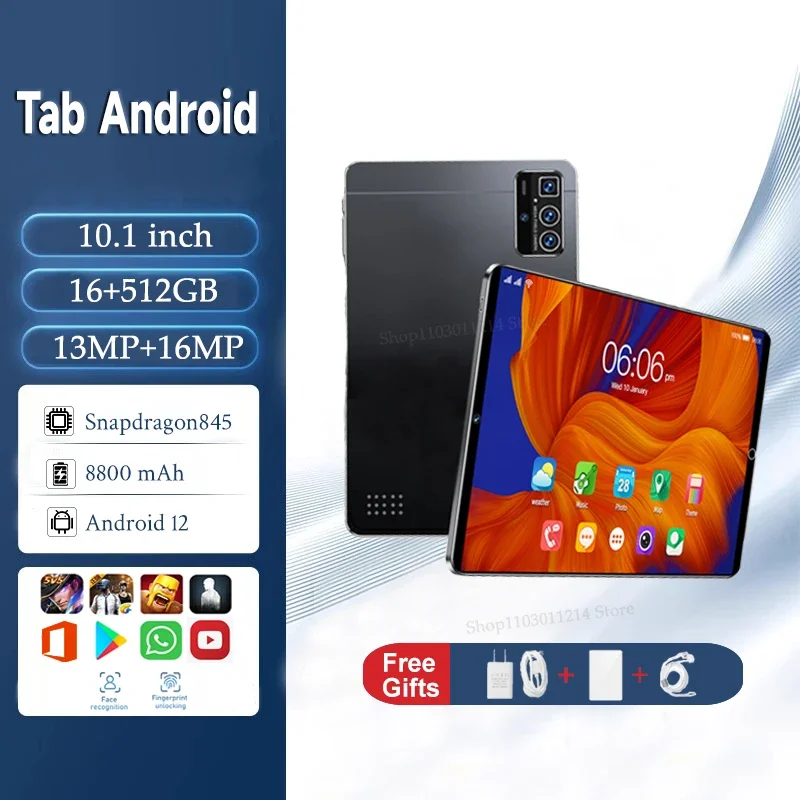 

2024 Original Global tablette android Snapdragon 845 HD 16+512GB 10.1 Inch Tablet 5G Dual SIM Card or WIFI Google Play Tablet PC