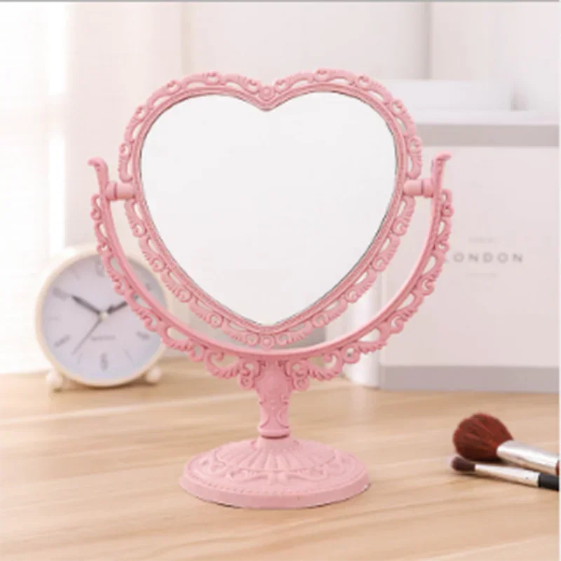Desktop Makeup Mirror Heart Shape Makeup Vanity Portable Double-side Vanity Mirror Hand Mirror Cosmetic Compact Mirror for Women