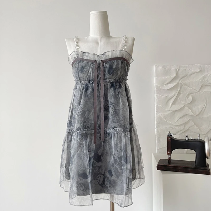 

Y2K Dress Women Summer 2023 New Lace Up Off Shoulder Mini Vestidos Harajuku Gauze Patchwork Clothes Party A Line Fluffy Dresses