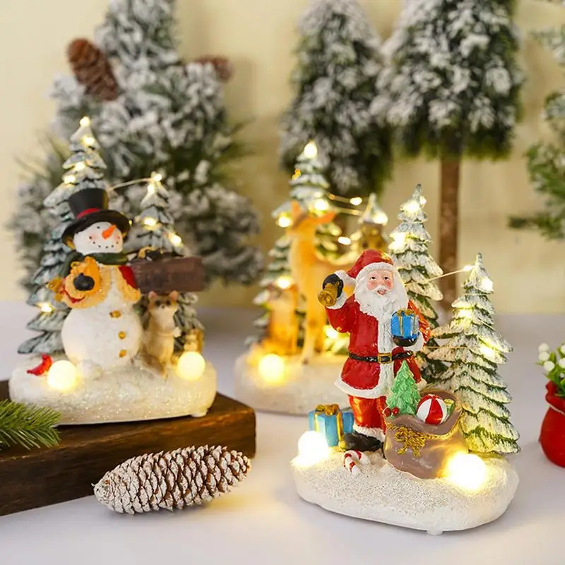

Рождественский светящийся музыкальный декор, Рождественский Настольный дисплей из смолы, фигурки, настольные аксессуары, Декор, настольное украшение на Рождество