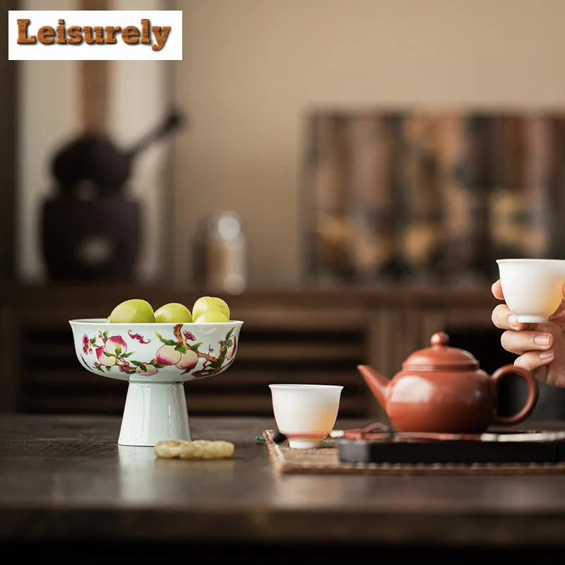 Longevity Peach Plain High Foot Fruit Dishes Antique Pastry Plate Fruit Snack Plate Household Plates For Food Accessories Craft