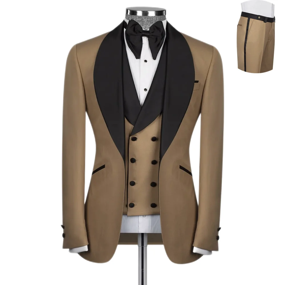 

Brown Formal Men Suits Slim Fit 3 Piece Business Outfit Blazer Pants Vest Sets Suit for Men Big And Tall One Button Jacket
