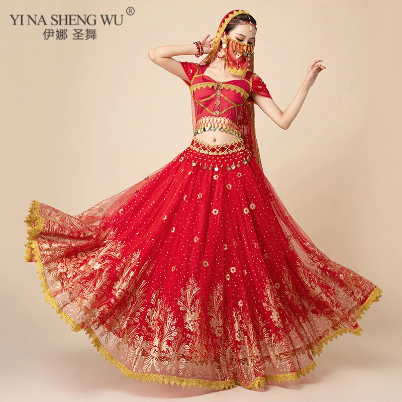 Indian Sari Scarf Fashion Indian Dance Costumes Belly Dance Bollywood Long Skirt Exotic Performance Costumes Suit Female Cosplay Costume