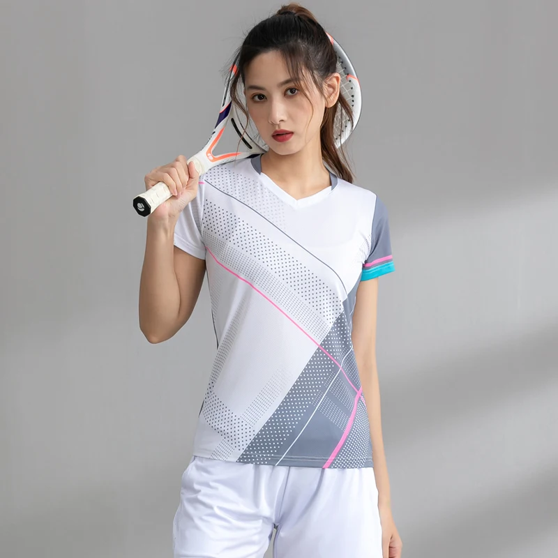Women Badminton Tennis 3D Print Quick Dry Running Short Sleeve Polyester Yoga Training Gym Tee