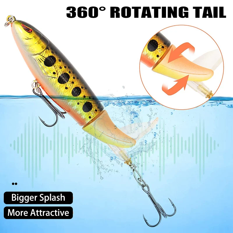 6Pcs Whopper Plopper Topwater Fishing Lures Lot Rotating Tail for Bass Pike Chub Fishing Accessories Hard Bait Simulation Bait 4