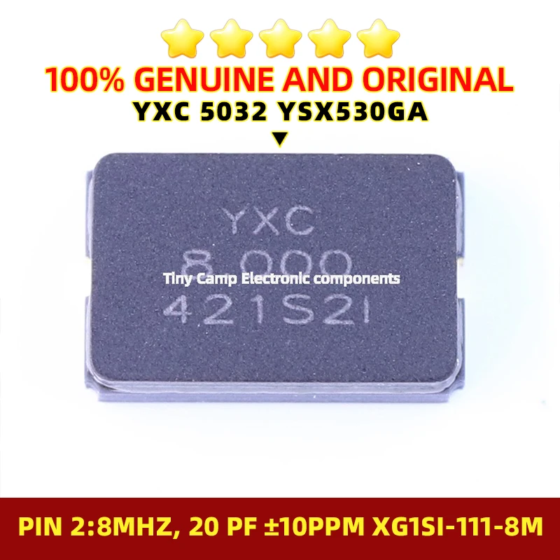 YSX530GA SMD5032 패시브 크리스탈, 8MHz, 20pF 로드 캡, ±10ppm, 80Ω ESR, ±3ppm/연간 에이징 100μW 드라이브, RoHS 준수 핫 세일