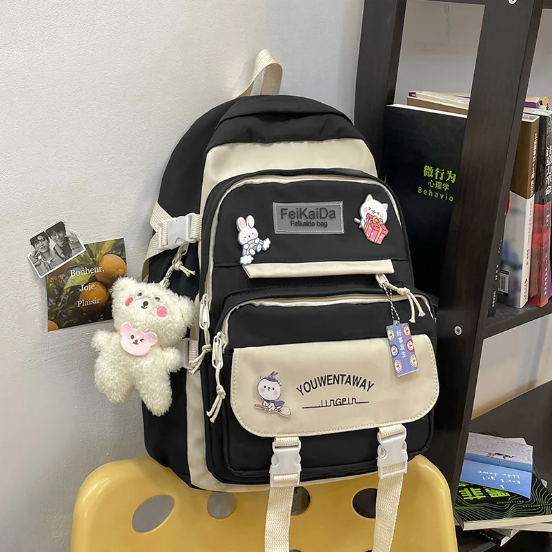 

2022 Cute Women Backpacks Waterproof Multi-Pocket Nylon School Backpack for Student Female Girls Kawaii Laptop Book Pack