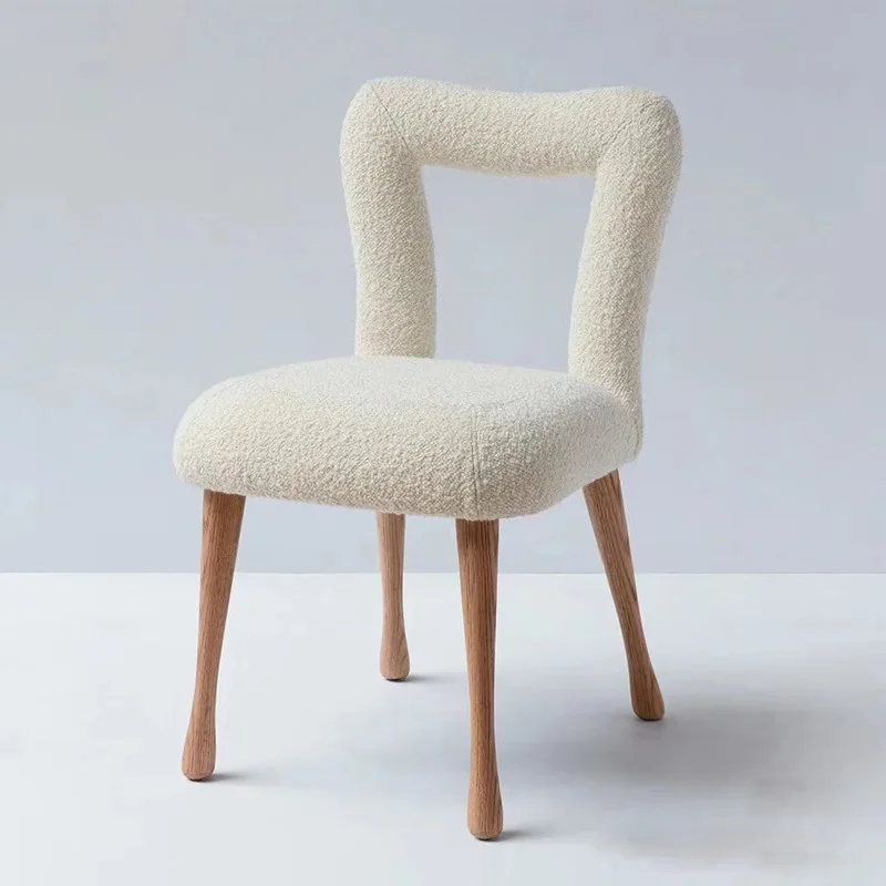 

Modern Simplicity Solid Wood Lamb Wool Chair Home Bedroom Dresser Chair Creative Cream Style Light Luxury Backrest Makeup Stool