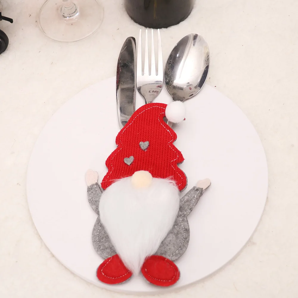 Set of 4 Festive Gnome Cutlery Holders - Christmas Tableware Decoration