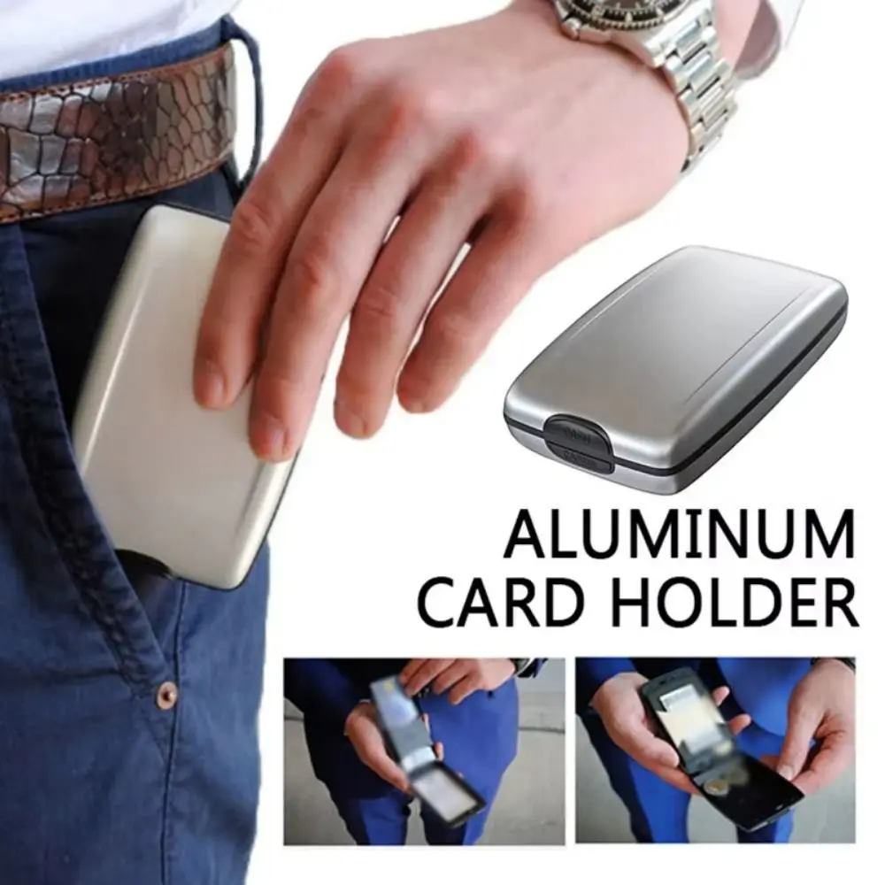 Porta carte di credito di grande capacità Porta carte Porta passaporto antifurto Portafoglio leggero con blocco RFID in lega di alluminio - immagine 3