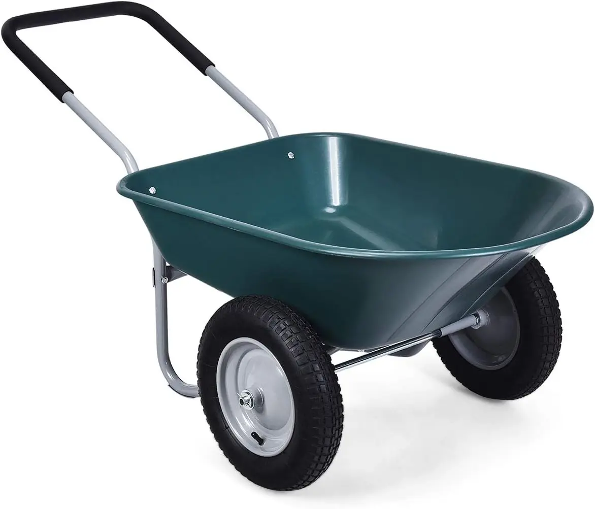 

Goplus Dual Wheel Wheelbarrow, Heavy Duty Garden Cart, 330 lbs Capacity Utility Cart with Two 13 inches Pneumatic Tires for Outd