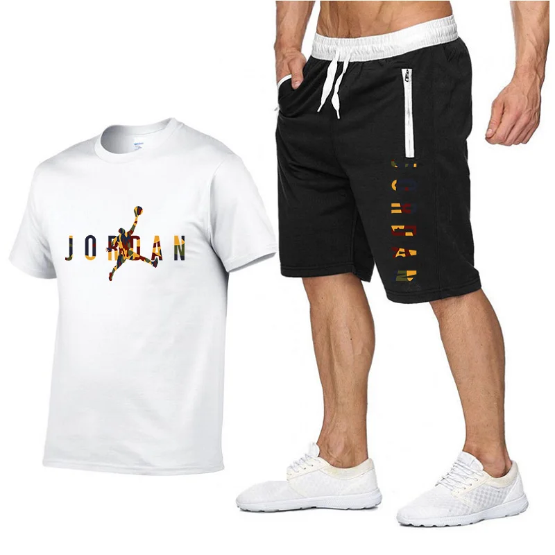2024 New Summer 100% Cotton Men's T-shirts Shorts 2Pcs Sets Suit Y2K Gym Sportswear Brand Clothes Men's Clothing S-2XL