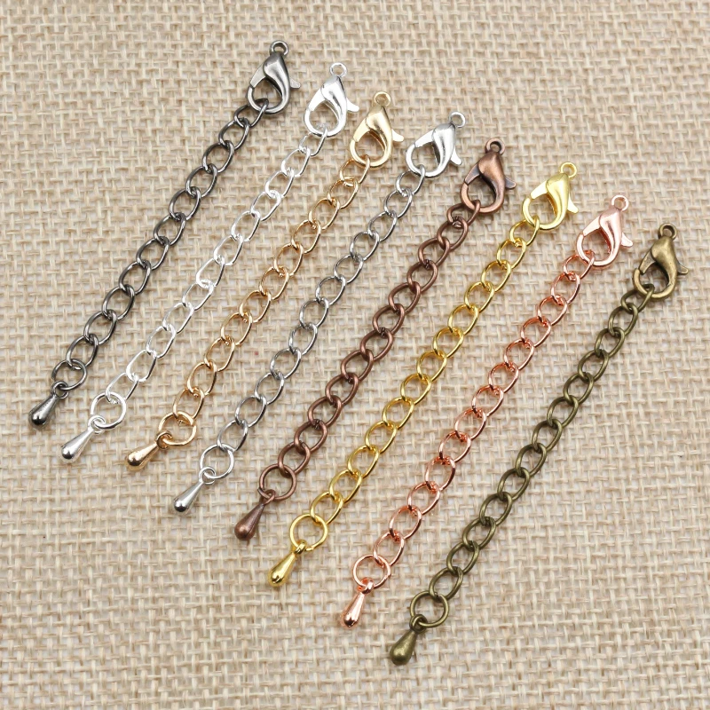 10pcs 50mm/70mm Length Longer 5x4mm Handmade Extension Chain with Lobster Clasp and Droplets For Bracelet Necklace Tail Chain