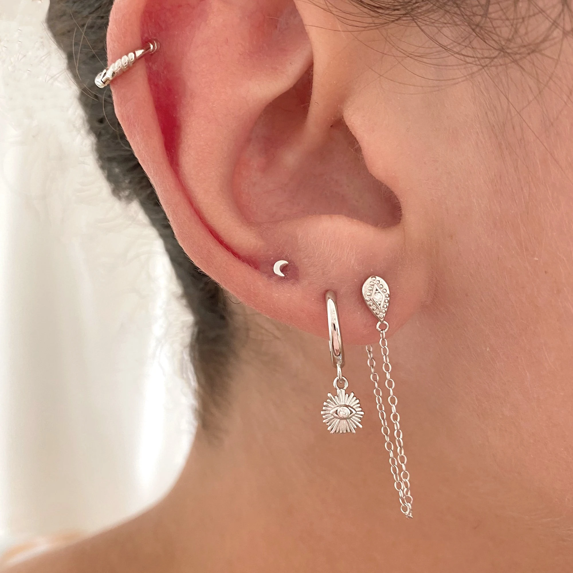 925 Sterling Silver Needle Fashion Star moon Small Piercing