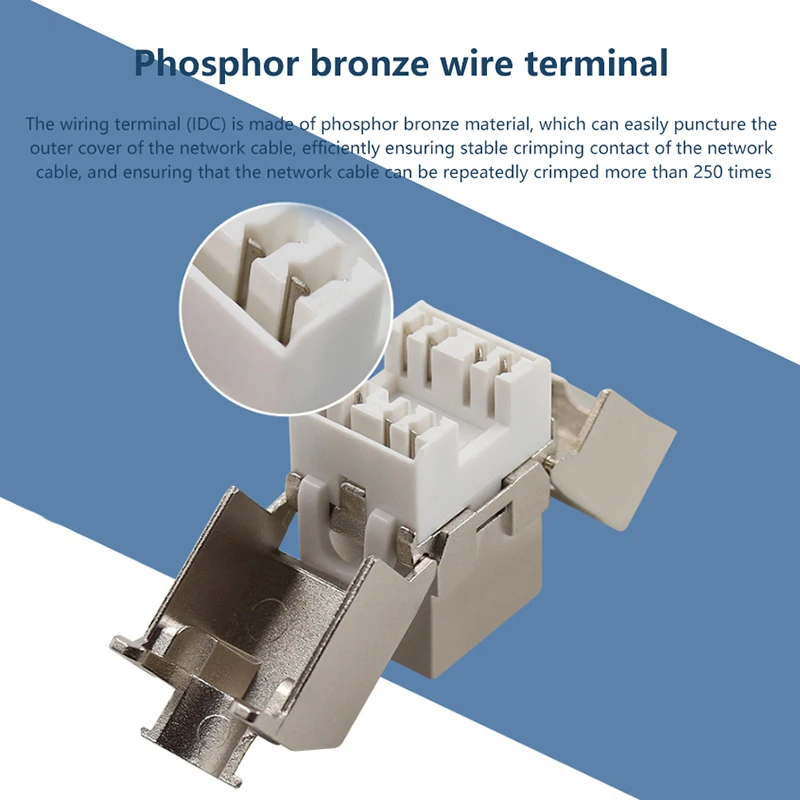 Cat7 Cat6a Zinc Alloy Tool-Less Type Keystone Jack, RJ45, STP for 22-26 AWG Adapter Coupler
