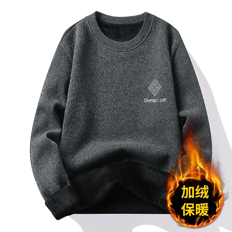 Popular Sweater Men's One Piece Velvet Round Neck Knit in Autumn and Winter with Thickened and Loose Sweater in Spring and Autum