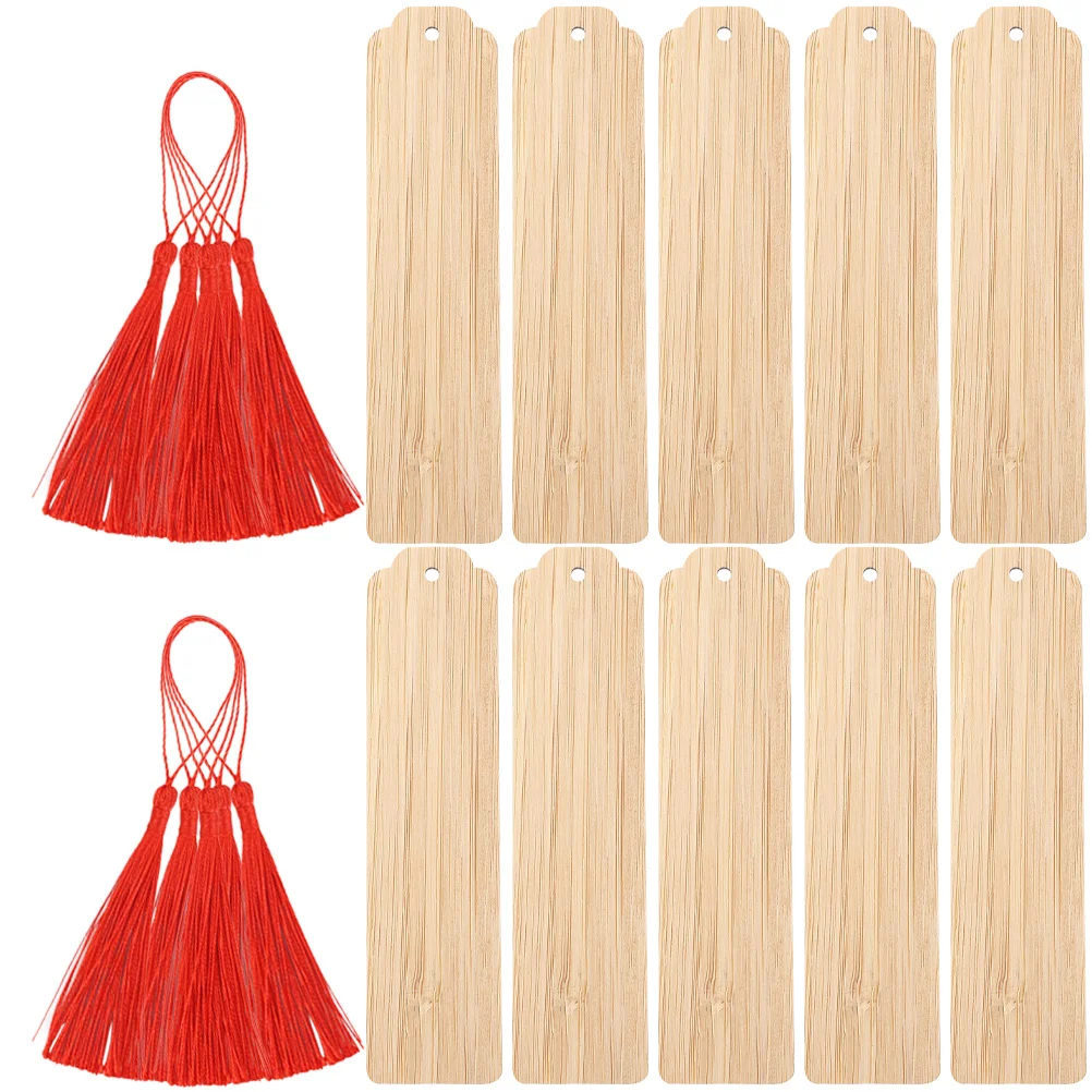 

10 Sets Wooden Blank Bookmark Bookmarks Engraved Hangtags Carving Page Markers Doodle Unfinished DIY Primary School
