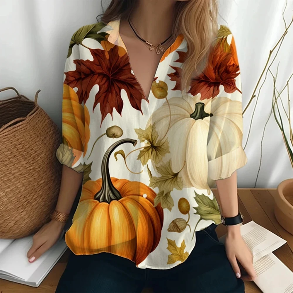 

Womens Halloween Costumes Pumpkin Print Shirts and Tops Long Sleeve Shirts Feminine Halloween Costumes Womens Shirts