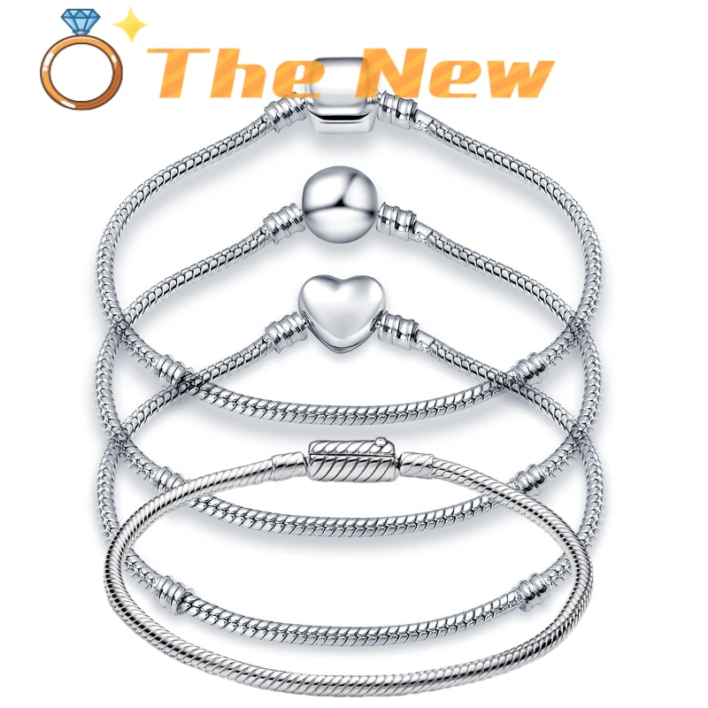 2024 Hot Sale 925 Silver Bracelet Fashion Love Round Bead Snake Chain Bracelet Charm  DIY Jewelry  Free Delivery Dropshippring