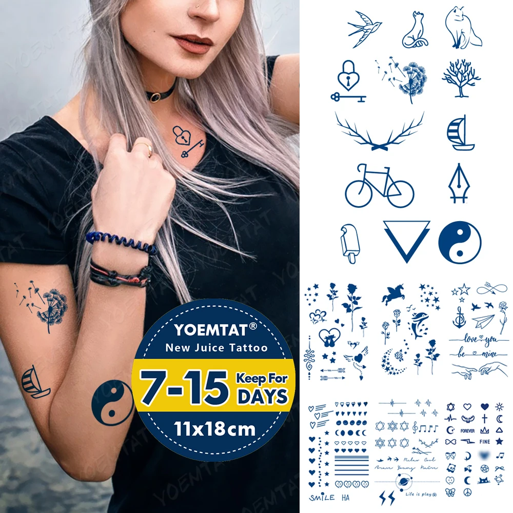 

Semi-Permanent Waterproof Temporary Tattoo Sticker Yin Yang Genipin Herbal Juice Lasting Ink Cute Little Fake Arm Tatoo Body Art