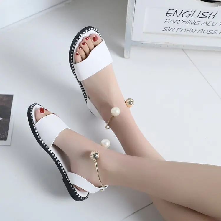 Summer Women Beaded Pearly Sandals Slippers Shoes Ladies Flats Sandals Flip Flop Casual Flat Slingback Shoes
