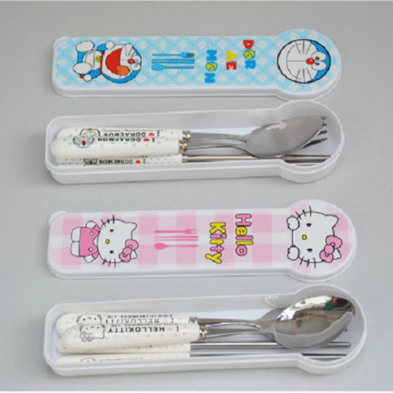 

Cute Doraemon Hello Kitty Spoon Chopsticks Cartoon Tableware Set Student Eating Spoon Children\'s Lovely Stainless Steel Spoon