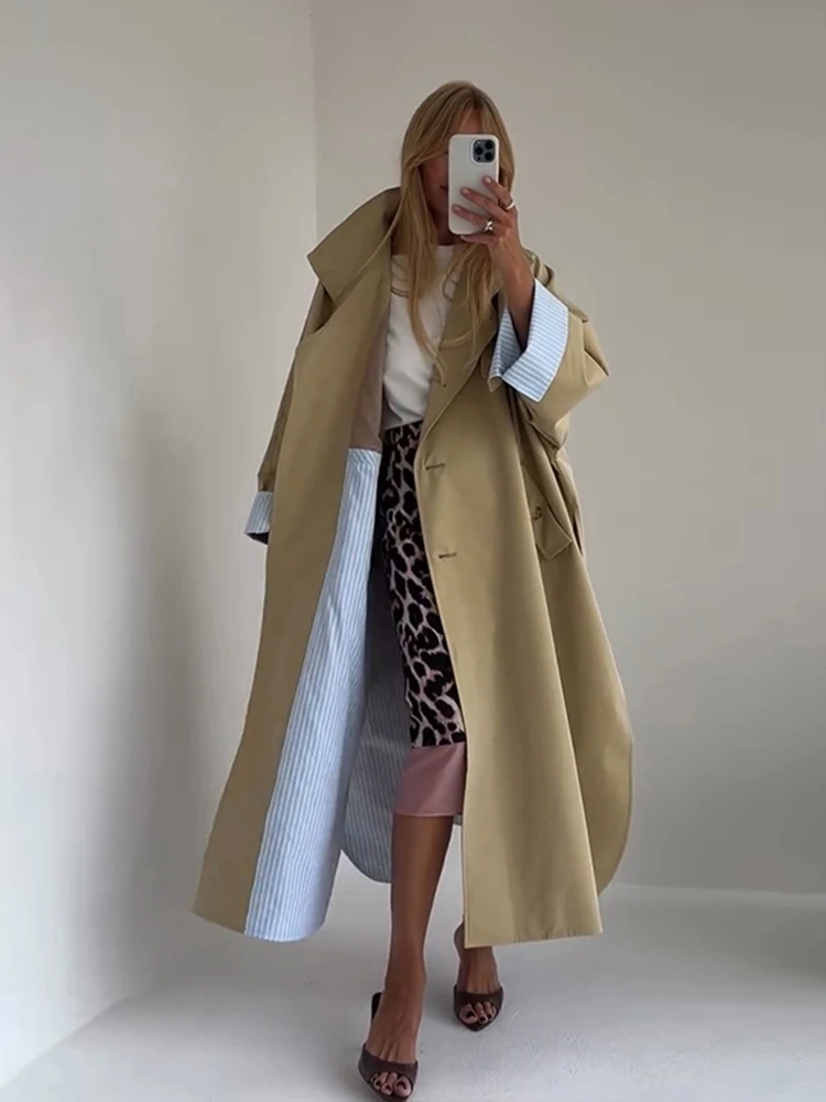 Oversized Stand Collar Trench Coat With Single Breasted Buttons Pockets And Side Split — photo 3