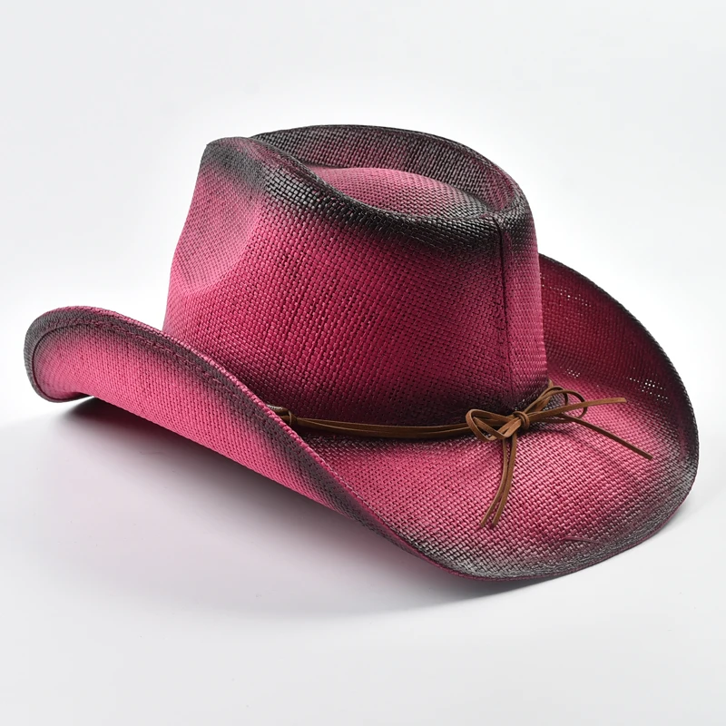 Thickened Straw Hat for Women's Vintage Curled Edge Western Cowboy Hat Summer Beach Sun Sombrero Hombre