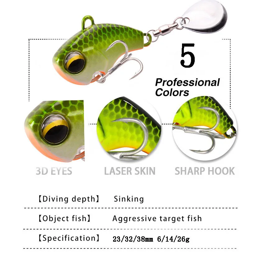 5pcs/lot Rotating Metal Vib Vibration Bait Fishing Lures Wobble 6g 14g  Artificial Hard Baits Spinner Spoon Lure Pesca Tackle