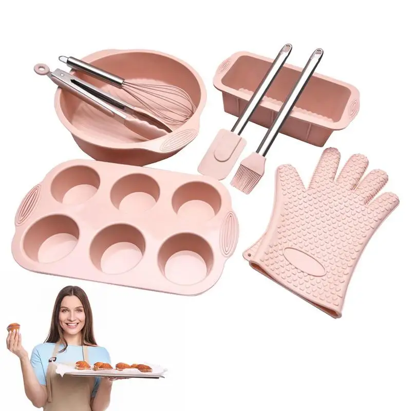 

8PCS Silicone Cooking Utensils Set Baking Pan Cake Pop Mold Baking Tools Accessories Bakeware Cake Decorating Tool For Kitchen