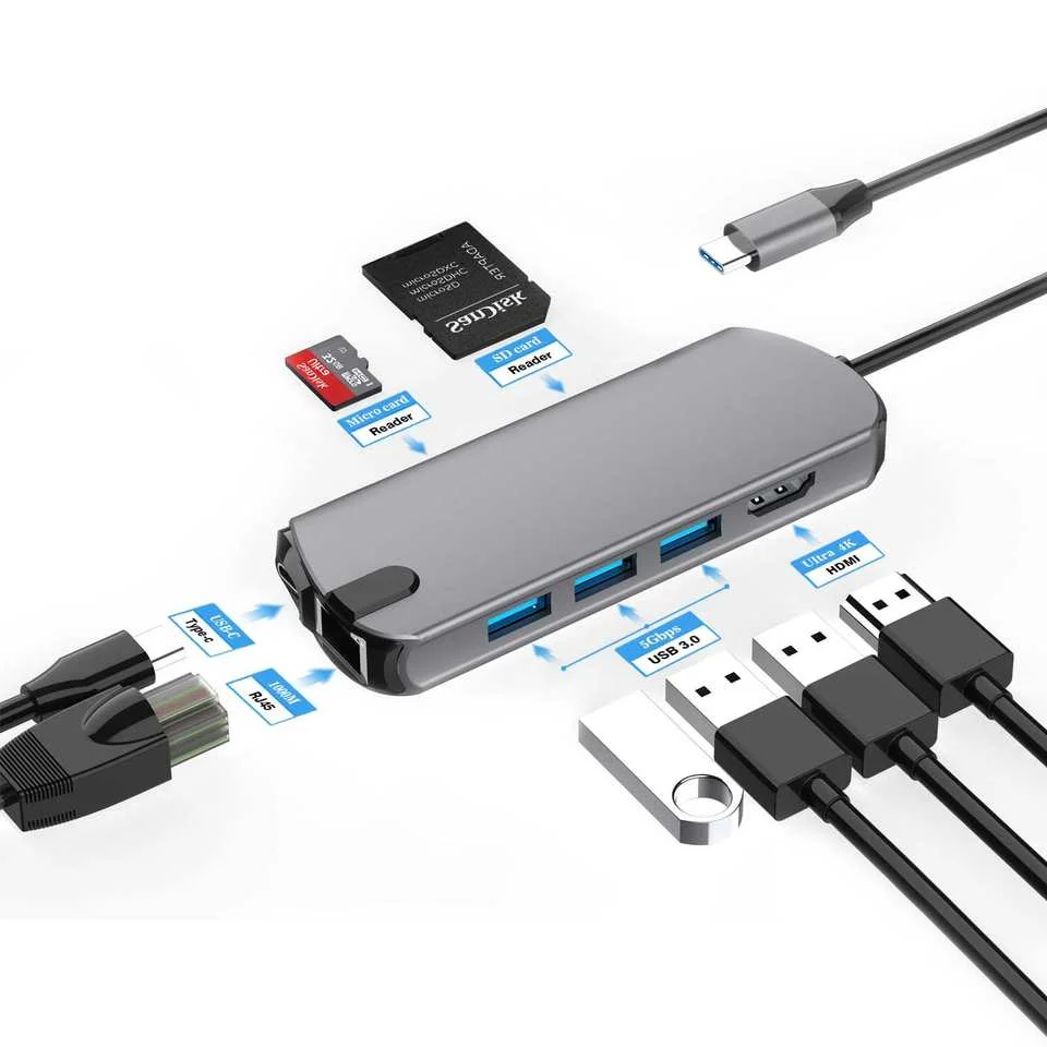 

Multiport 4 5 7 8 9 11 Hub RJ45 HDMI 4K 60HZ AJ3.5 AUDIO HEADPHONE PORTS TF SD READER USB3 Adapter Free Shipping