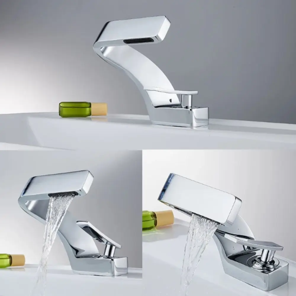 Matte Golden White Basin Faucet Brushed Gold Single Handle Waterfall Tap Black Chrome Contemporary Design Bathroom Sink Faucet