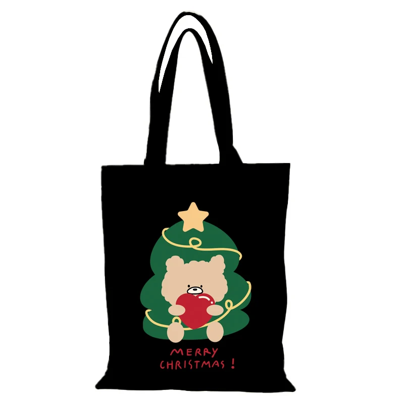 die Einkaufstasche Canvas Cartoon Lady Bags Frohe Weihnachten Neujahr Geschenk Handtaschen Damen Umhängetasche Sac De Courses Eco Shopper Man – Detail 9