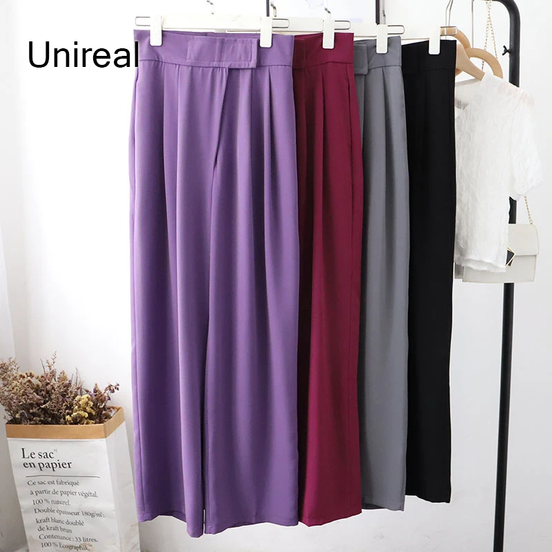 

Unireal 2022 Summer Autumn Women Blazer Pant High Waist Black Office Lady Casual Wide Leg Pant Palazzo Trousers