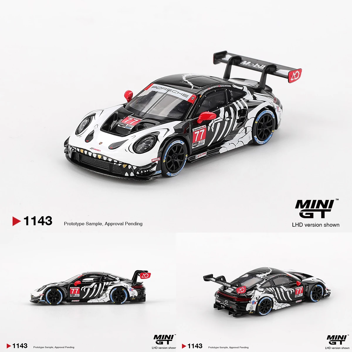 Prévente MINIGT 1143 1:64 Porsche 911 GT3 R # 77 AO Racing 2025 IMSA Petit Le Mans squelette Rexy Halloween moulé sous pression modèle de voiture jouets