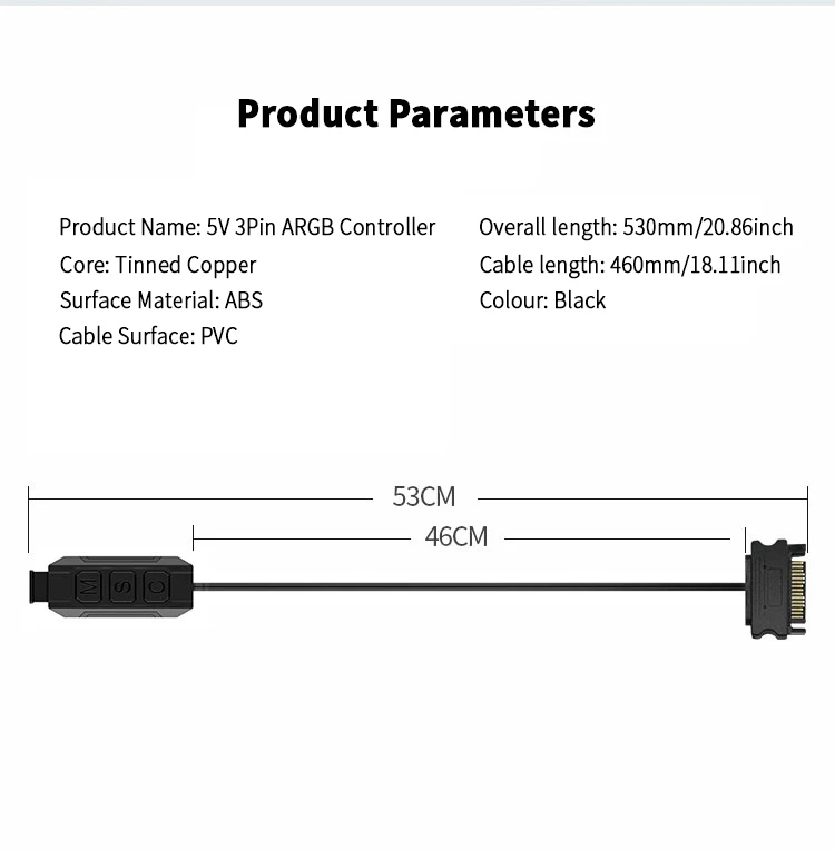 TEUCER LC-S50R ARGB 5V 3PIN to SATA Interface Extension Cable Light Controller w