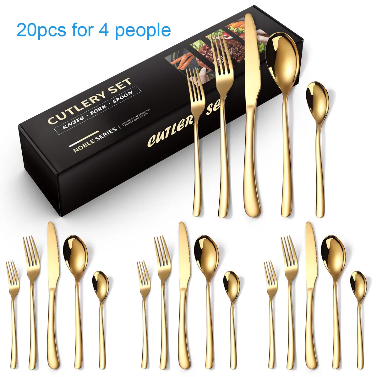 

20pcs Gold Cutlery Set Tableware Stainless Steel High Quality Flatware Fork Knife Spoon Dinnerware Silverware