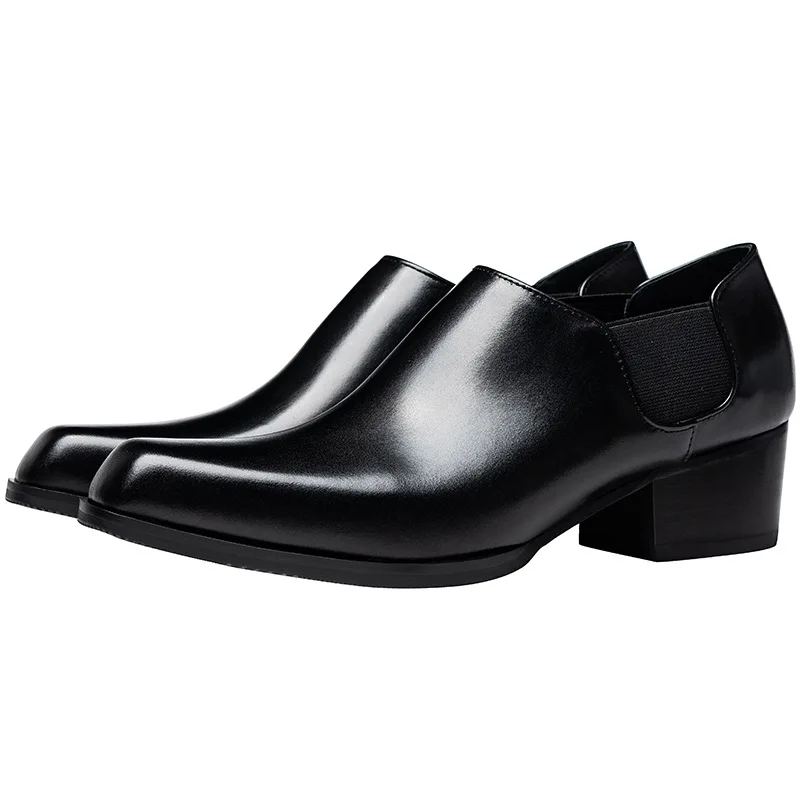 5 Cm Height Mens Derby Shoes Luxury Genuine Leather Handmade Designer Elegant Black Dress Social High Heels