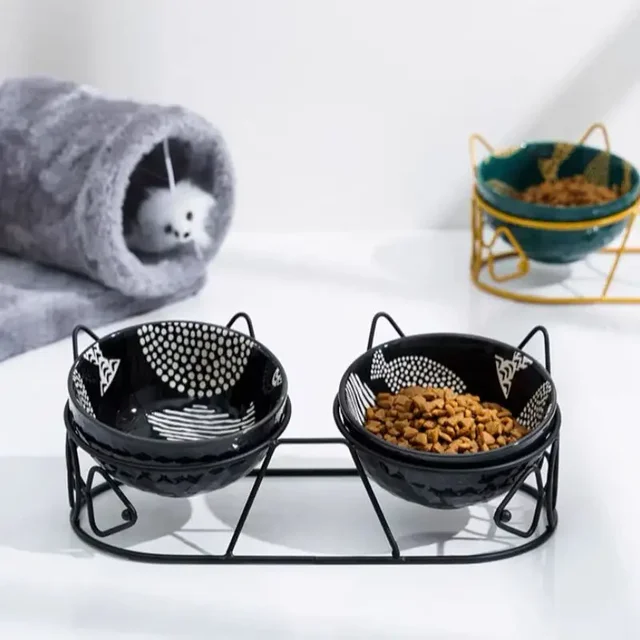 Cat Double Bowl миска складнаCute High-Leg Ceramic  Oblique Mouth Protect Cervical Spine Prevent Overturning Food Water Fxed Pet 3