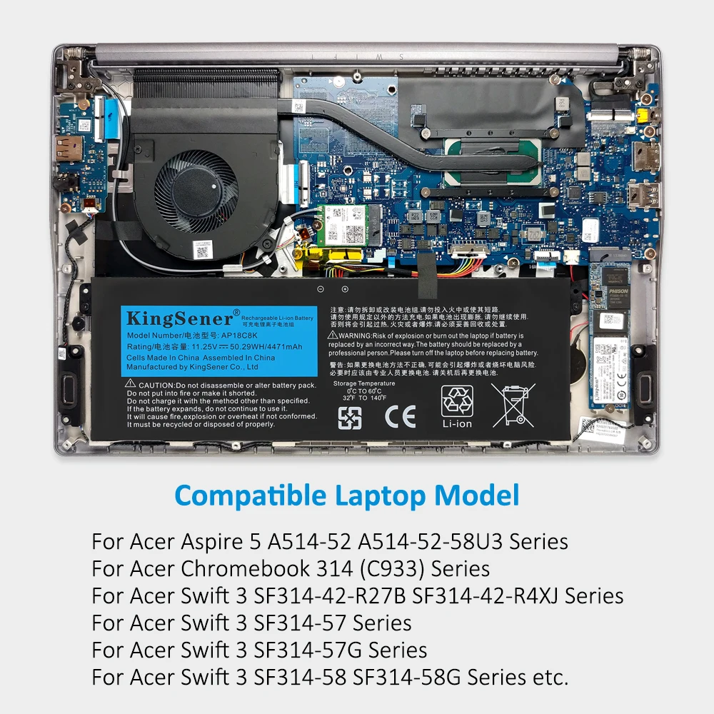 Kingsener Ap18c8k Ap18c4k Bateria do Portátil para Acer Aspire A51543-r057 R4mg R6f6 R6ww A515-44 R7nu R5uz Kt00304012 4471mah - Imagem 5