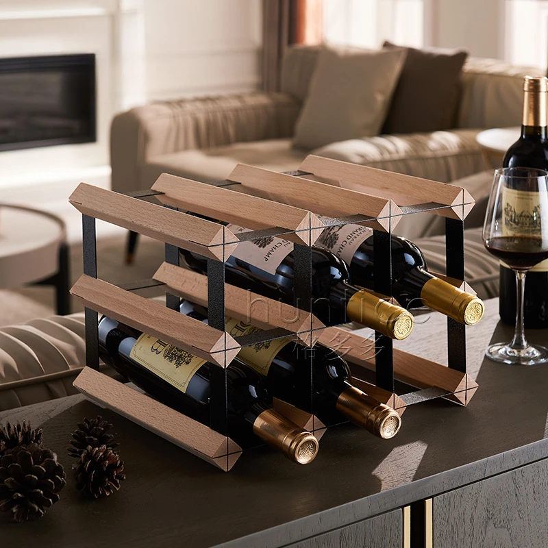 

Red wine rack ornaments modern simple household solid wood wine rack creative lattice red wine rack wooden wine bottle