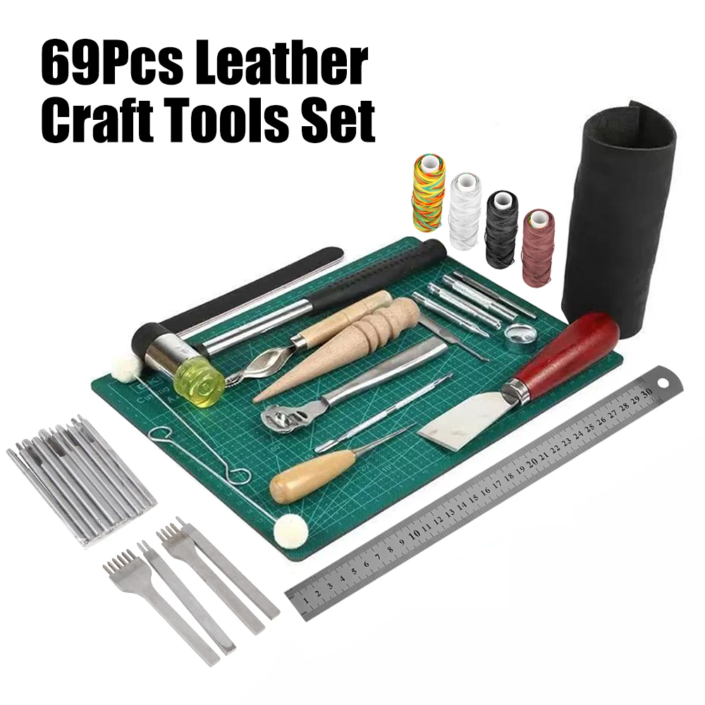 

Saddle Groover Kit Hand Sewing Stitching Punch Practical DIY 69Pcs/Set Professional Leather Craft Tools Carving Work