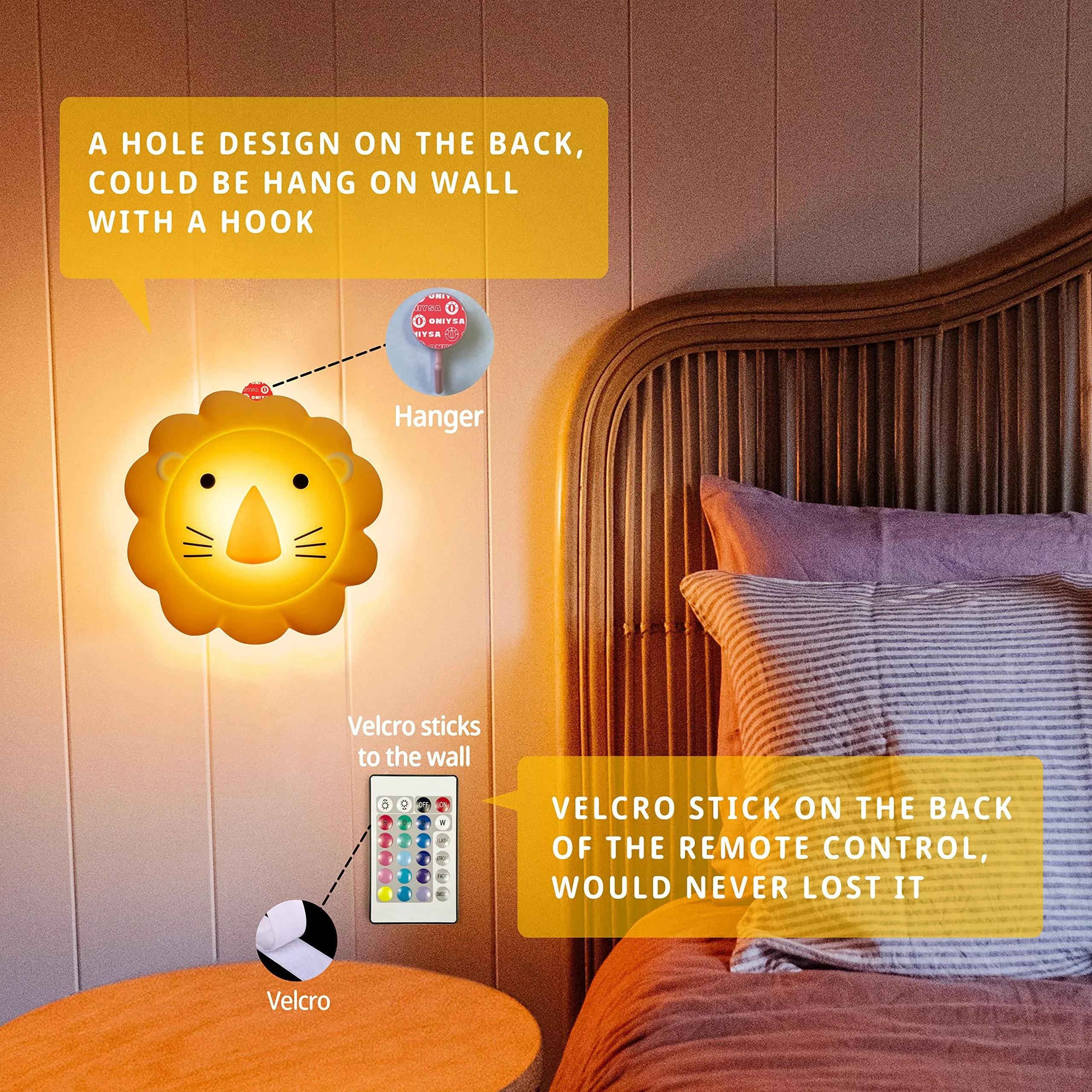 

Touch Sensor USB Rechargeable Silicone Night Lamp Kid Baby Gift Bedroom nightlight Lion LED Night Light Remote 16 Color Dimmable