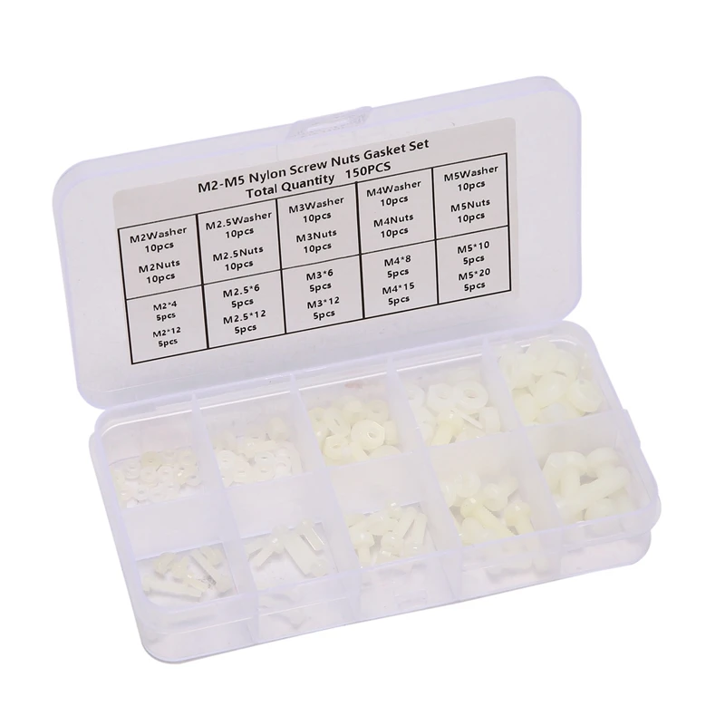 

150Pcs Fasteners M2 M2.5 M3 M4 M5 Screws Bolts Nuts Washers Assortment Kit In Box