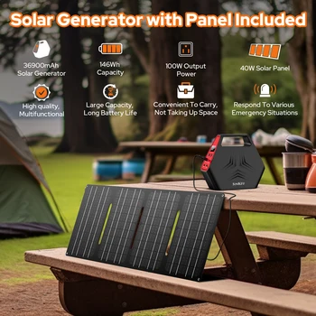 SinKeu 100W Portable Power Station Camping Charger Solar Generator with 40W Solar Panel Foldable for Home Outdoor Emergency RV 6