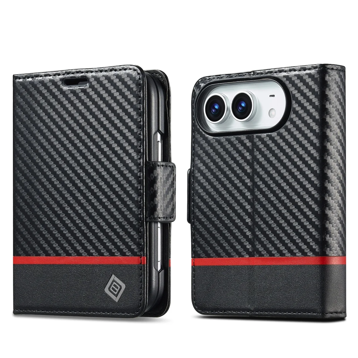 Carbon Fiber Leather Business Flip Wallet Phone Case with Card Slots - Shockproof Protective Cover
