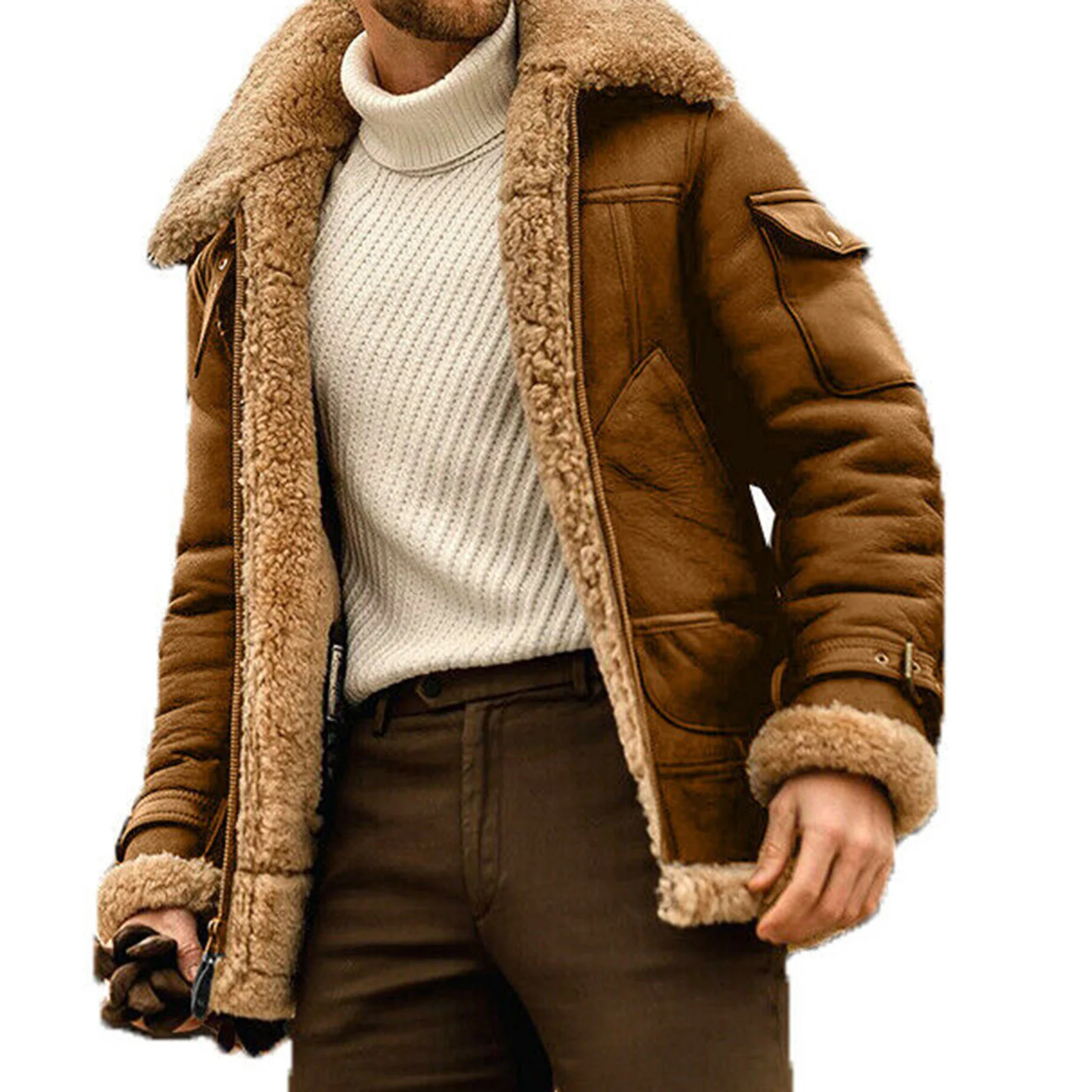 Men's Leather Jacket Made Of High Quality Fiber For Cold Protection