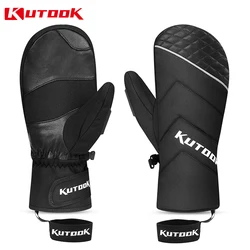 KUTOOK Winter Skiing Gloves for Men Thermal Goat Skin Ski Gloves Leather Snowmobile Mitten Outdoor Snowboard Gloves Waterproof